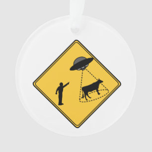 Straßenschild- Kuh und UFO Ornament