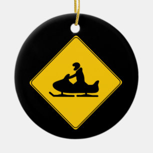 Straßenschild - Schneemobil Keramikornament