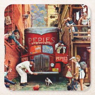 Straßensperre durch Norman Rockwell Rechteckiger Pappuntersetzer