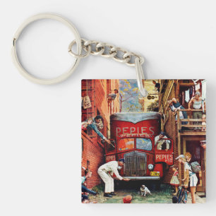 Straßensperre durch Norman Rockwell Schlüsselanhänger