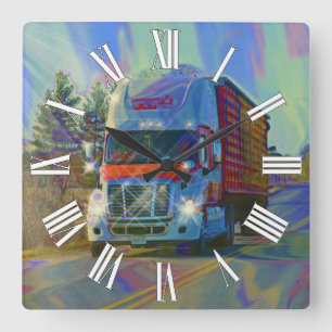 Straßensperre für den Schwertransport Red Truck Wa Quadratische Wanduhr