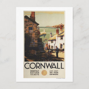 Straßenszene mit Zwei-Männer-Arbeitsbahn Postkarte