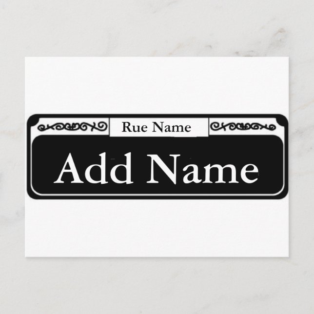 Straßenunterschrift, Name hinzufügen, Rue-Name Postkarte (Vorderseite)