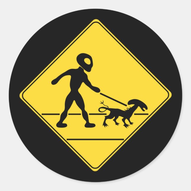 Straßenzeichen - Alien überqueren Runder Aufkleber (Vorderseite)