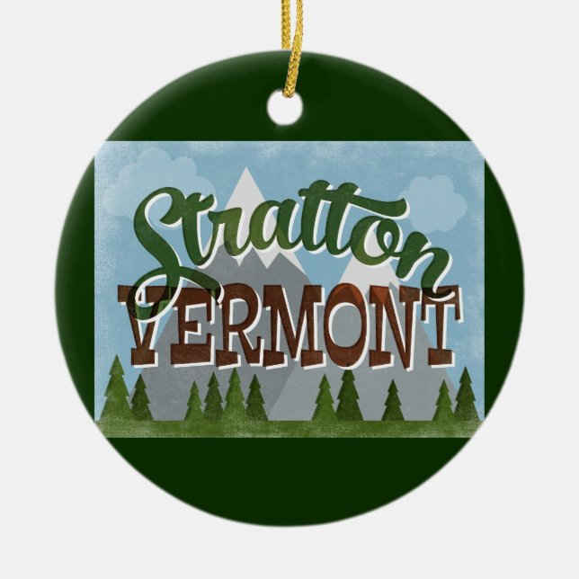 Stratton Vermont Fun Retro Snowy Mountain Keramik Ornament (Vorne)