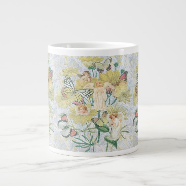 Sträucher, Schmetterlinge und Blume in Gelb Jumbo-Tasse (Vorderseite)
