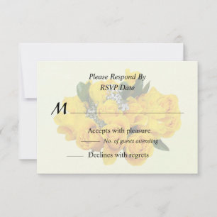 Strauß aus gelben Rosen und Baby-Atem RSVP Karte