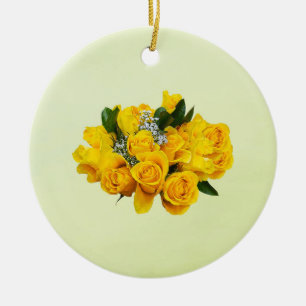 Strauß aus gelben Rosen und Baby’s Breath Keramik Ornament