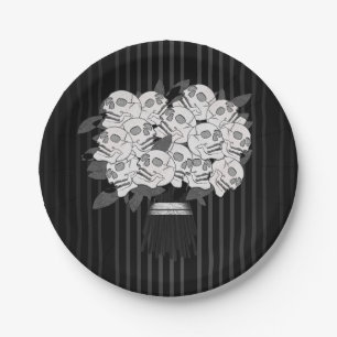 Strauß aus Totenkopfrosen Schwarz-Weiß-Party Pappteller