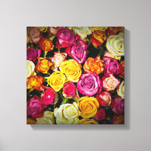 Strauß aus weißen rosa gelben Rosen Blumen Leinwanddruck