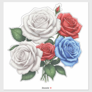Strauß aus weißen, roten und blauen Rosen Aufkleber