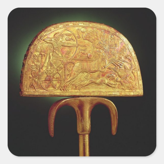 Strauß-Feder Fan, vom Grab von Tutankhamun Quadratischer Aufkleber (Vorderseite)
