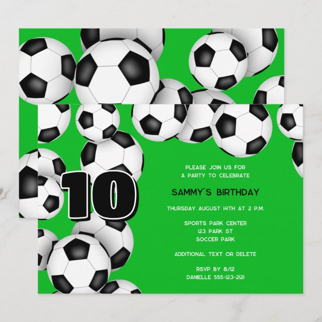 Strauß Fußballbälle Kindergeburtstag Party Einladung (Vorne/Hinten)