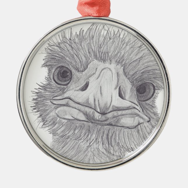 Strauß-Gesicht Silbernes Ornament (Vorne)