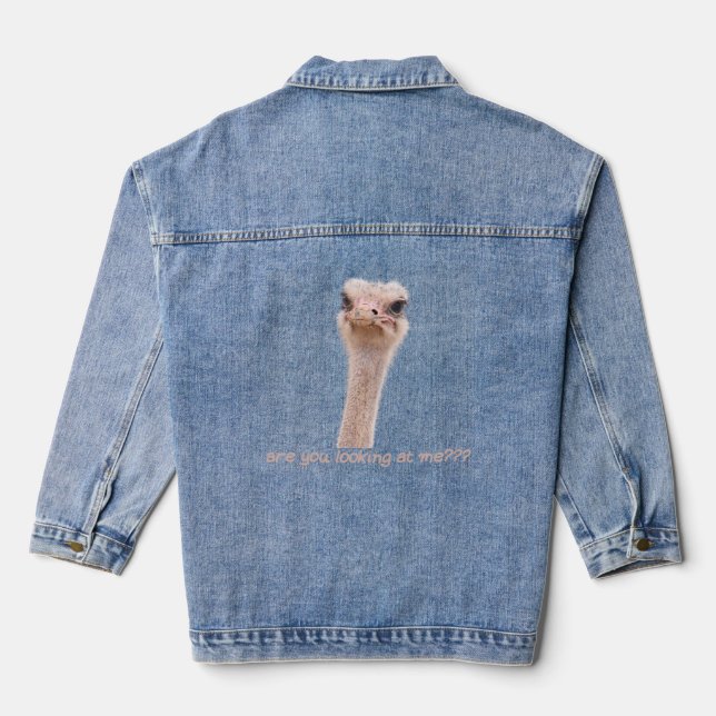 Strauß mit cooler Überschrift: Schaust du mich an? Jeansjacke (Rückseite)