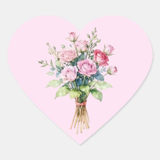 Strauß rosa Blumen Herz-Aufkleber - Rosa