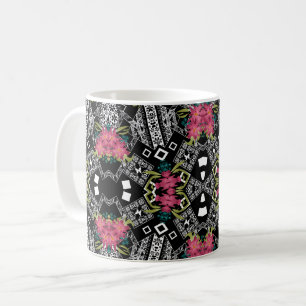 Sträuße aus rosa Blumen Blumen auf einer geometris Kaffeetasse