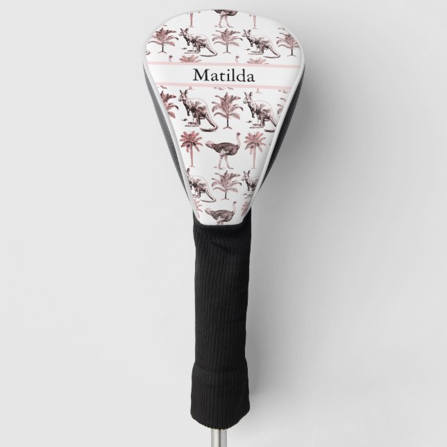 Strauße, Kängurus und Palmen, individuell anpassba Golf Headcover (Vorderseite)