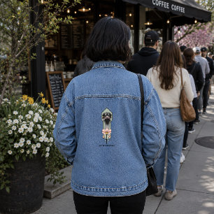 Straußenei Pink  Blumen Olivgrün Art Deco Jeansjacke