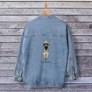 Straußenei Pink Blumen Olivgrün Art Deco Jeansjacke