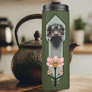 Straußenei Pink Blumen Olivgrün Art Deco Thermosbecher