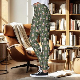 Straußenei Rosa  Blumen Olivgrün Art Deco Leggings