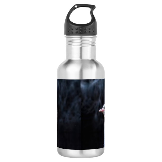 Straußenportrait Edelstahlflasche (Vorderseite)