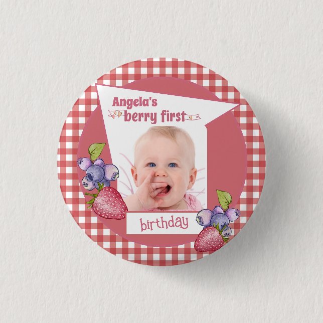 Straw - Berry First Birthday Button (Vorderseite)