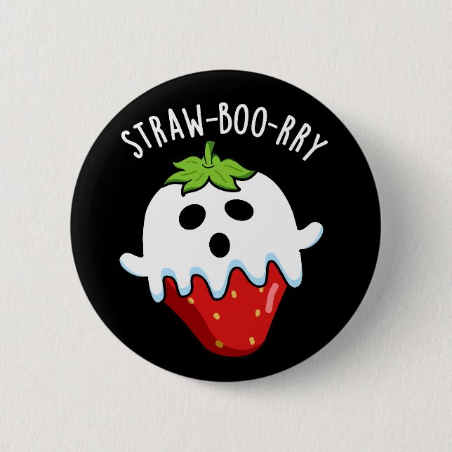 Straw-boo-rry Funny Strawberry Pun Dark BG Button (Vorderseite)