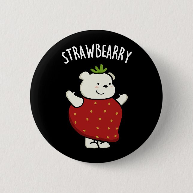 Strawbeary Funny Strawberry Bear Pub Dark BG Button (Vorderseite)