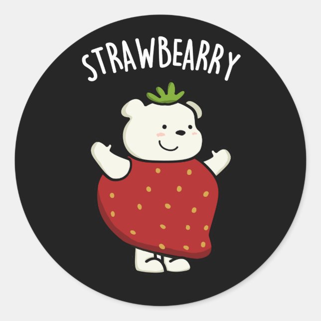 Strawbeary Funny Strawberry Bear Pub Dark BG Runder Aufkleber (Vorderseite)