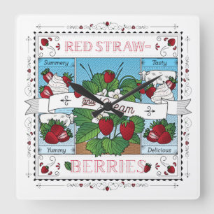 Strawberries and Cream Wall Clock Quadratische Wanduhr