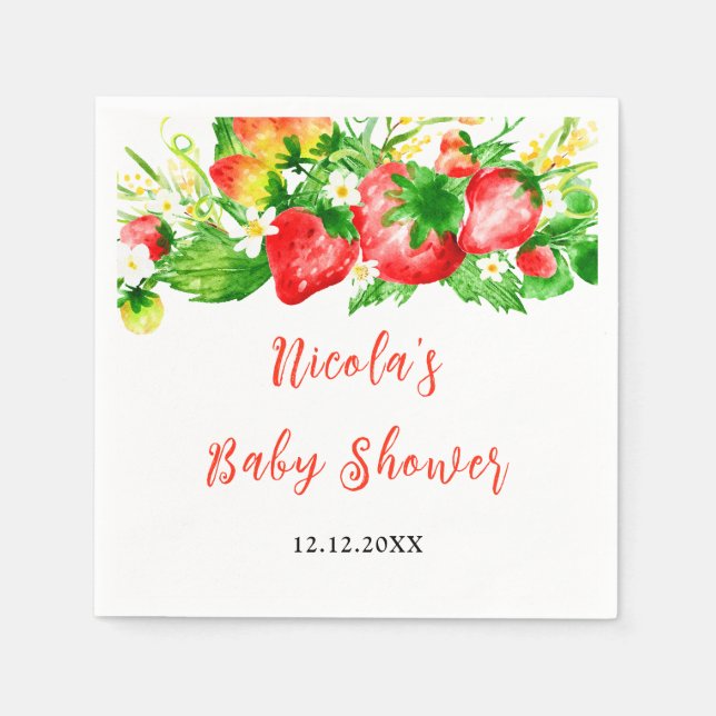 Strawberries and Daisies Baby Shower Serviette (Vorderseite)