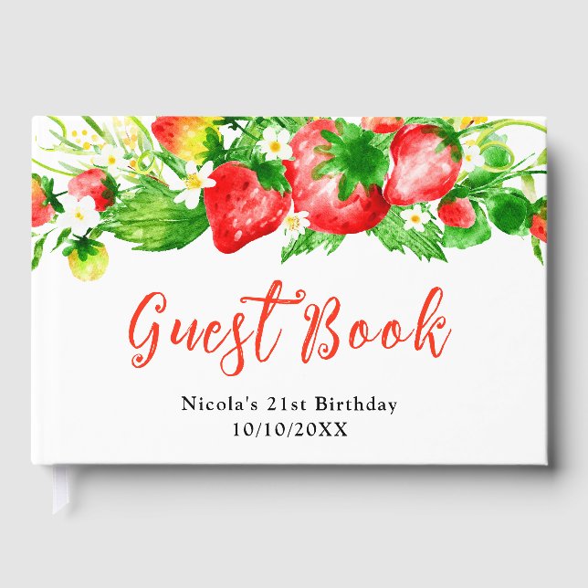 Strawberries and Daisies Birthday Gästebuch (Vorderseite)