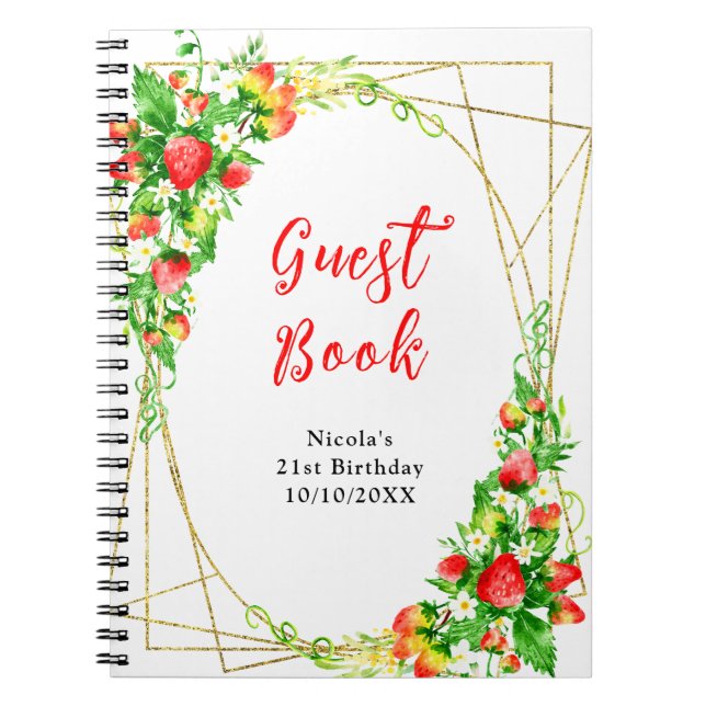 Strawberries and Daisies Birthday Guest Book Notizblock (Vorderseite)