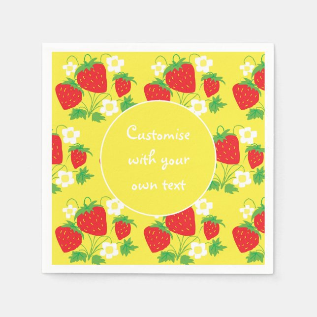 Strawberries and Flowers Yellow Custom Text Serviette (Vorderseite)