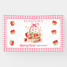 Strawberries and pink bow Berry First Birthday Banner