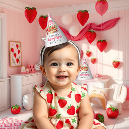 Strawberries and pink bow Berry First Birthday     Partyhütchen