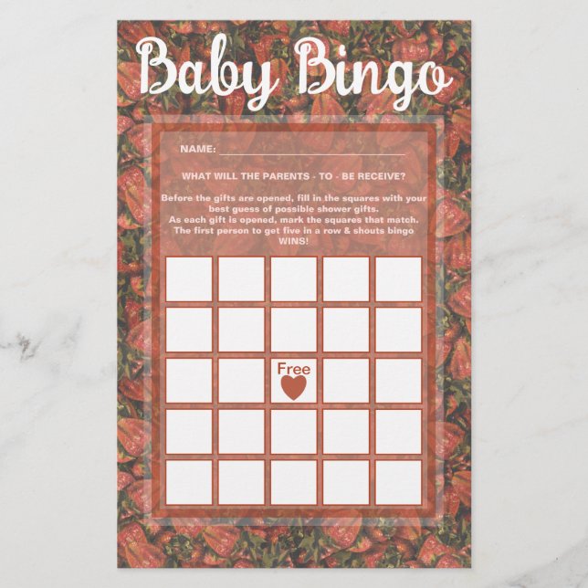 Strawberries Baby Bingo Game Card Briefpapier (Vorderseite)
