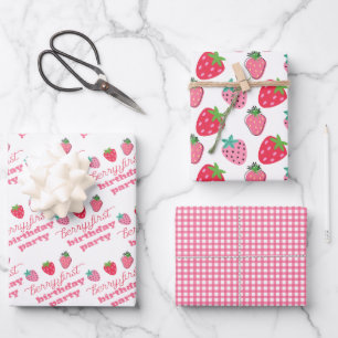 Strawberries Berry First Birthday Party Pink   Rot Geschenkpapier Set