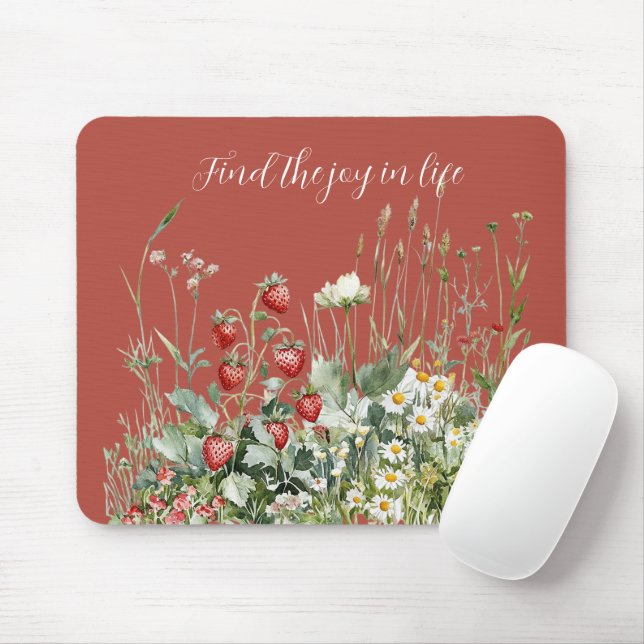 Strawberries Daisy Flowers Mousepad (Mit Mouse)