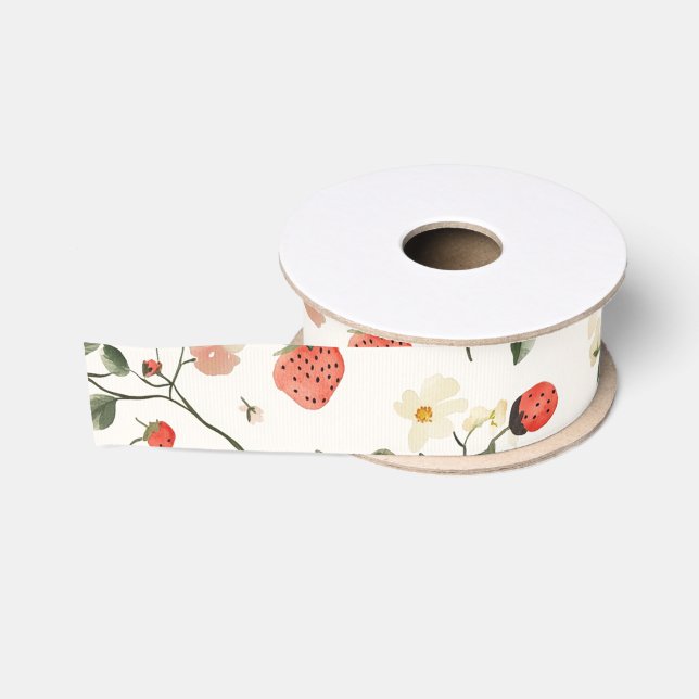 Strawberries Flowers Birthday Ripsband (Spule)