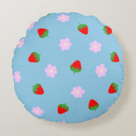 Strawberries & Flowers Rundes Kissen