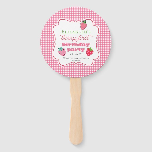 Strawberries Girl's Berry First Birthday Party Fächer (Vorderseite)