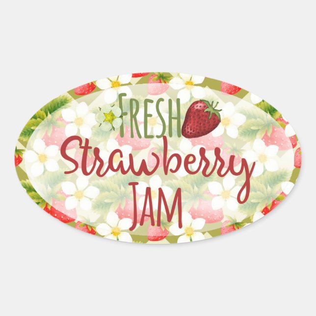 Strawberries Jam Canning Label Ovaler Aufkleber (Vorderseite)