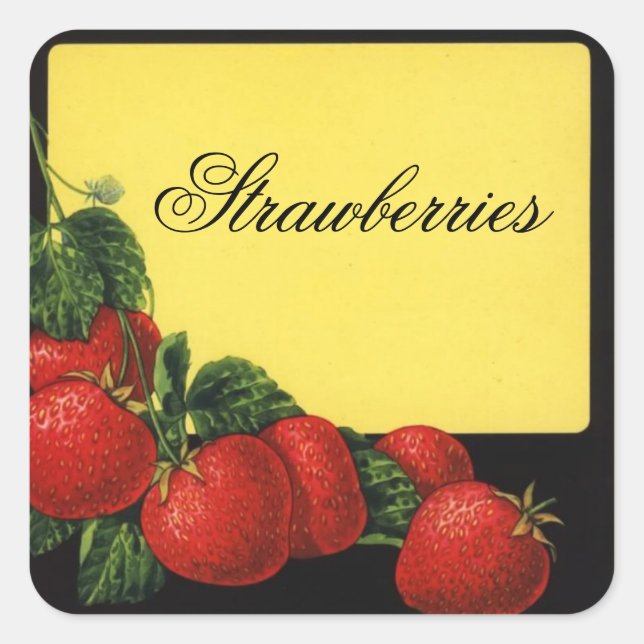 STRAWBERRIES Obstreserve, Konservierung Quadratischer Aufkleber (Vorderseite)