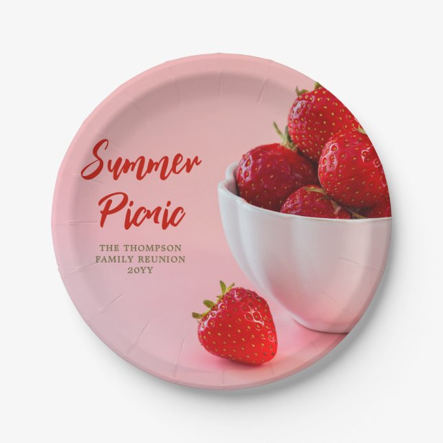 Strawberries Photo Summer Picnic Family Reunion Pappteller (Vorderseite)
