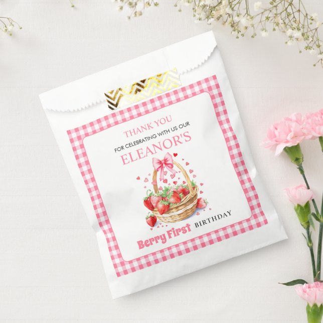 Strawberries pink Berry First Birthday Thank You Geschenktütchen (Versiegelt)
