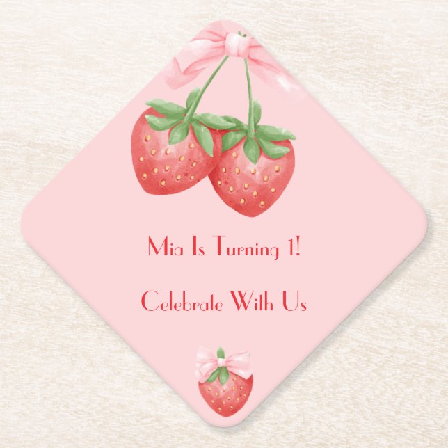 STRAWBERRIES PINK BOW BIRTHDAY  UNTERSETZER (Vorderseite)