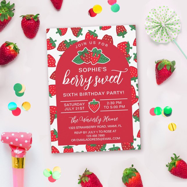 Strawberries Red Berry Sweet Birthday Party Einladung (Von Creator hochgeladen)